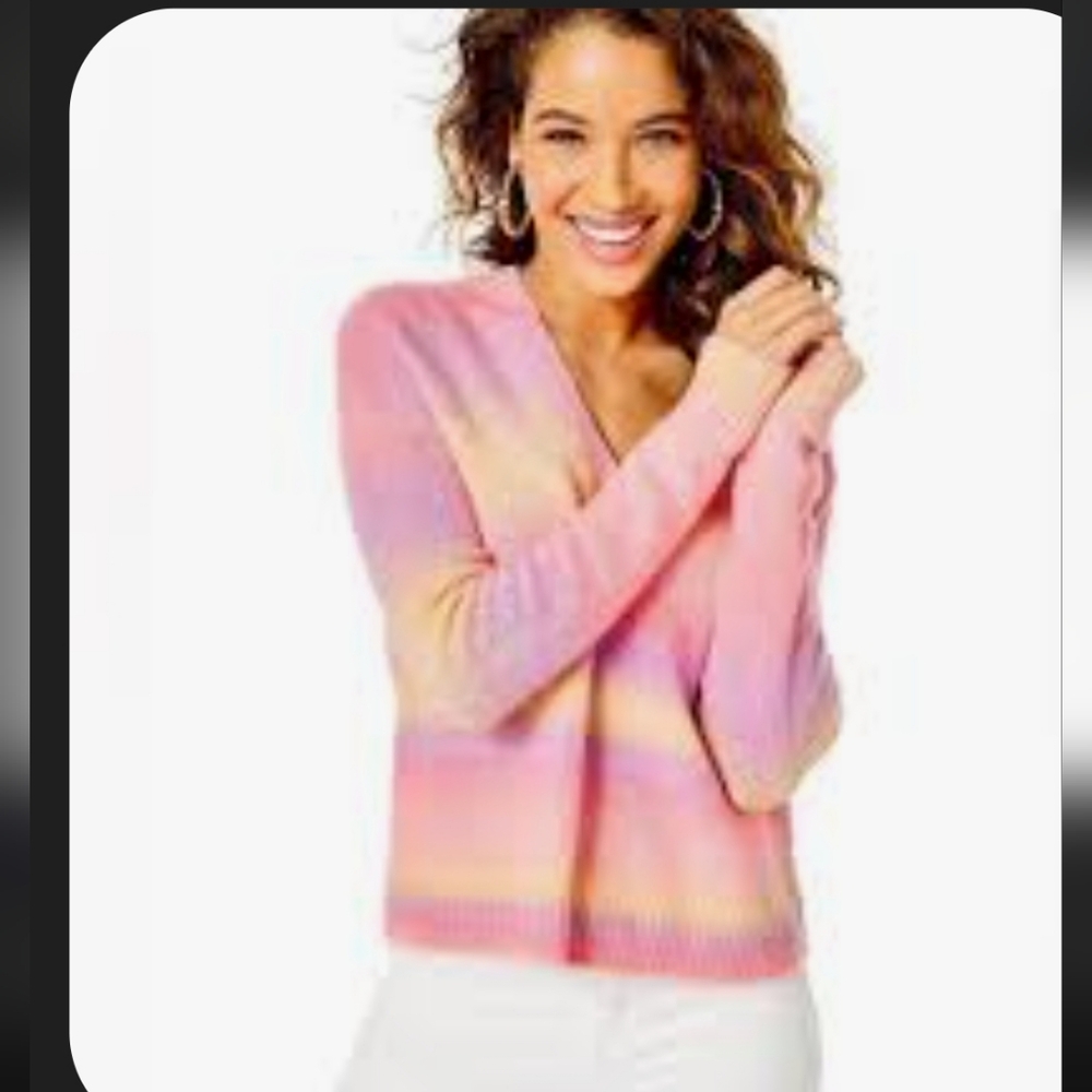 Lily Pulitizer Yummy Melon Soft Ombre Winter Sweater Womens V Neck Fall Style